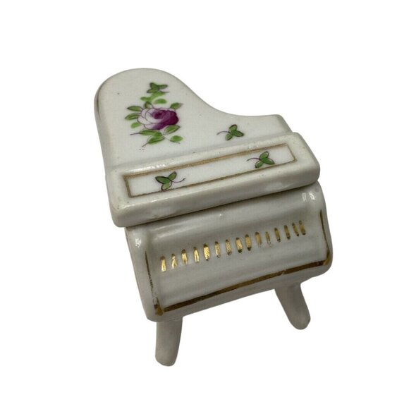 Vintage Porcelain Trinket Box Miniature Grand Piano Dollhouse Collectible Green - Picture 1 of 7